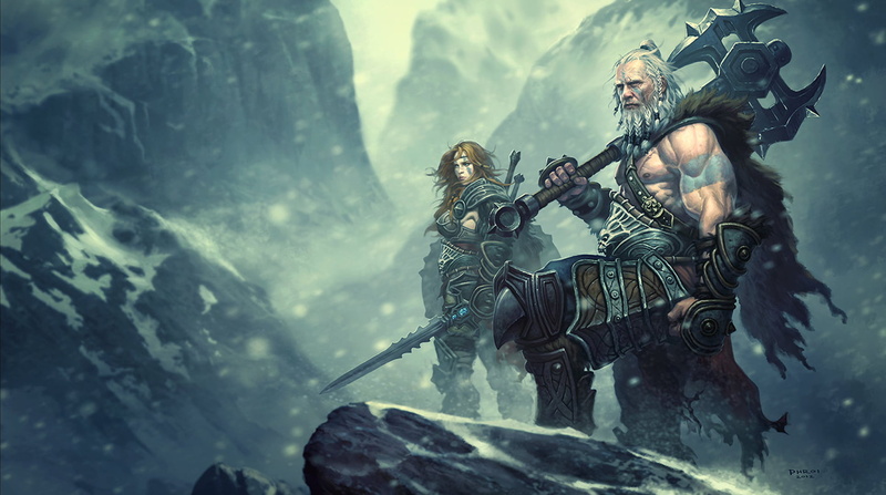 black, communication, nature, creativity, mountain, gray, day, 1080P, Barbarian, Diablo III, sea, sign, women, adventure, digital composite, water, people