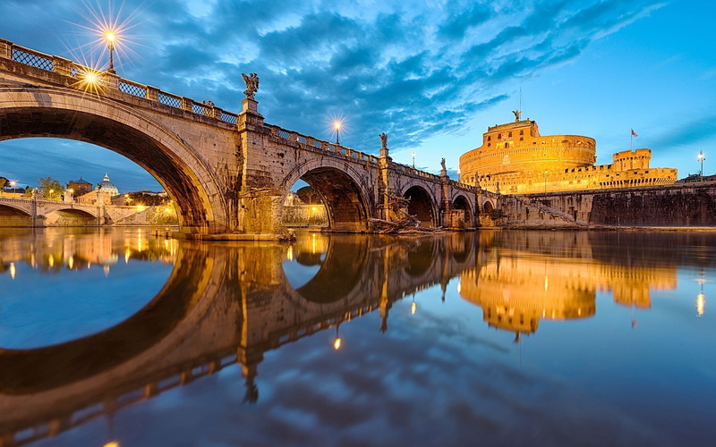 Vatican, Italy, River, Rome, 1080P, st, Bridge, Angelo, Lights