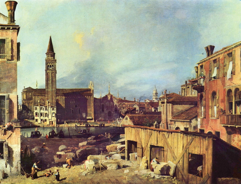 1080P, building, Venice, the yard in the workshop of the stonemason, Italy, Antonio Canaletto, Antonio canal