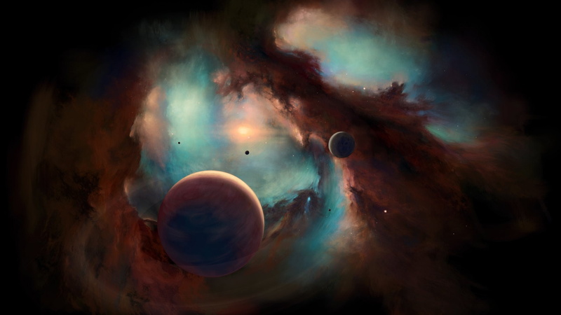 underwater, water, sea life, fantasy, digital composite, solar system, Nebula, smoke - physical structure, night, dark, no people, Planets, motion, sky