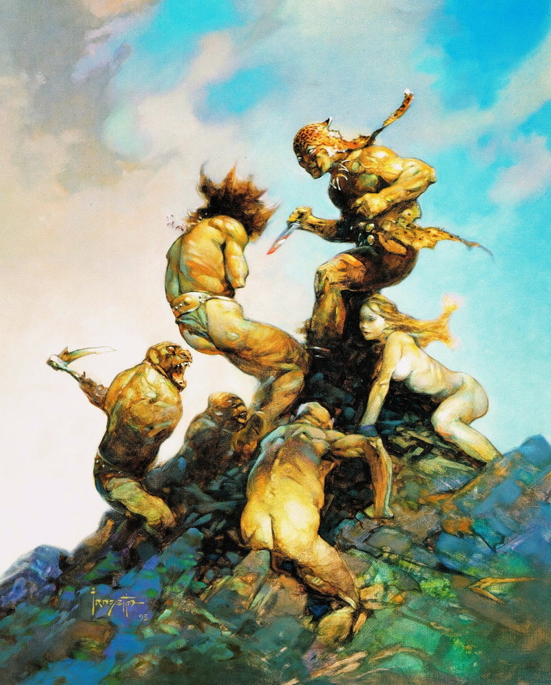 painting, 720P, Frank Frazetta, knife, fantasy girl, artwork, fantasy art, warrior