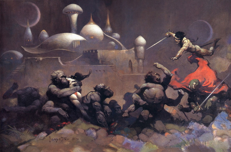 John Carter, fantasy art, painting, Frank Frazetta, monkey, 720P, fantasy girl, warrior, palace, artwork