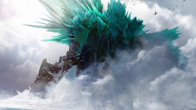 sea, water, green, beauty in nature, digital composite, environment, sky, ethereal, power, day, movies, power in nature, cloud - sky, snow, brown, concept art