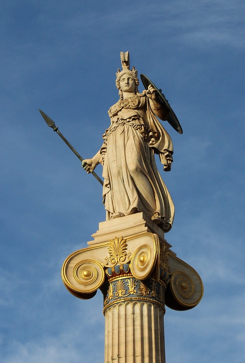day, travel, low angle view, greek goddess, architecture, sculpture, outdoors, athene-pillar, architectural column, untitled, nature, statue, no people