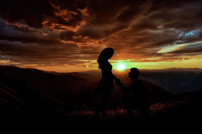 Dawn, Couple, Silhouette, 4K, 4K, Proposal, Lovers, Sunrise, Sunset