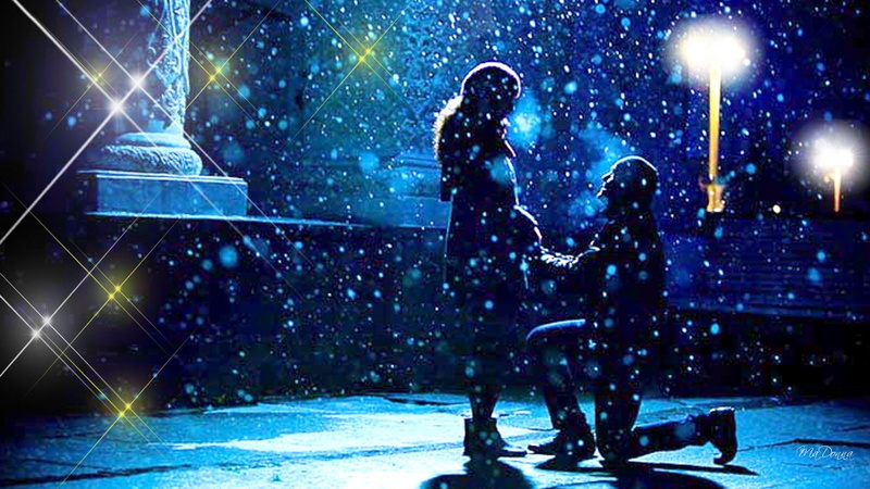 love, lamps, romantic, proposal, stars, couple, lights, valentines day, cold, lovers, sparkles, snow, 1080P