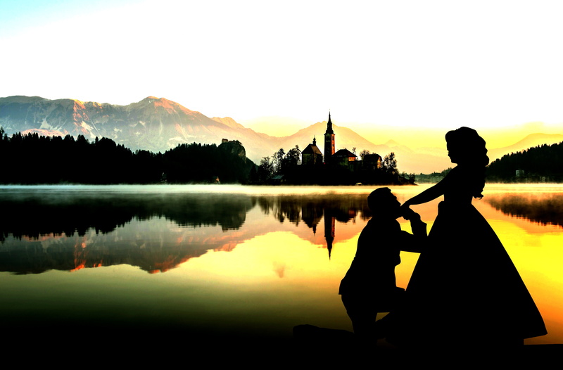 tranquil scene, beauty in nature, couple - relationship, castle, silhouette, nature, sunset, women, men, queen, adult, royalty, two people, love, scenics - nature