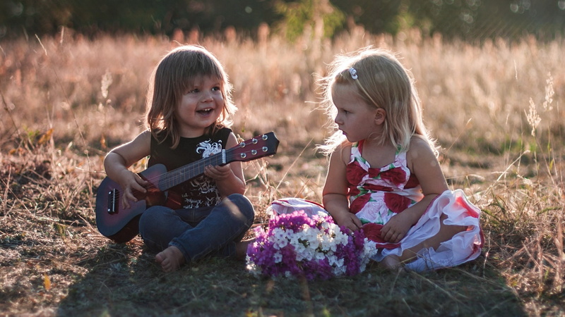 Guitar, Children, 2K, Girls, Cute