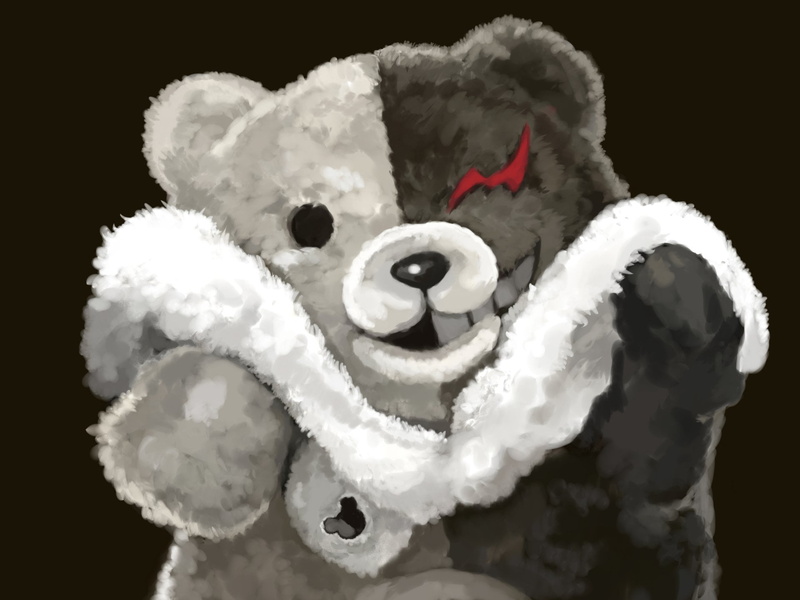 art and craft, animal, winter, studio shot, 1080P, plush, Monokuma (Danganronpa), bear, white color, softness, stuffed toy, black, animal representation