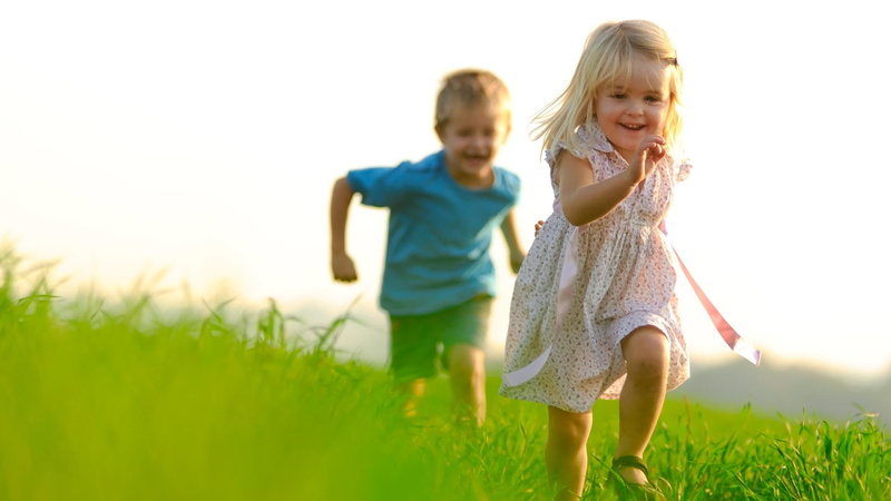 girl, kids, boy, 1080P, happy, grass, running, photography