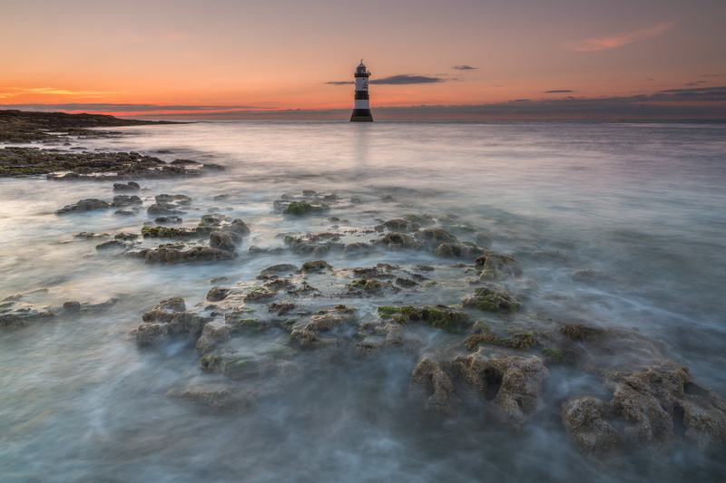 long exposure, wave, 1080P, Anglesey, Dusk, Penmon, body of water, body, stones, landscape, sunset, sea, waves, water, beach, sky, Lighthouse, nature