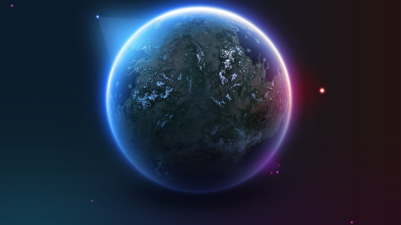 digital art, illustration, eclipse, atmosphere, 2K, outdoors, blue, lens flare, planet, astronomy, no people, moon, globe - man made object, nature, space