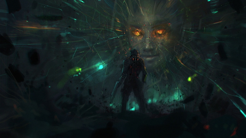 standing, video games, adult, underwater, green color, marine, sea, night, undersea, nature, mystery, science fiction, Shodan, System Shock 2, 1080P, outdoors