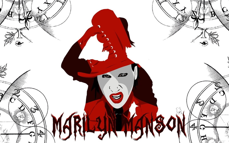 Marilyn Manson, costume, music, spooky, disguise, digital art, holding, horror, men, front view, mask, anger, representation, unrecognizable person, aggression