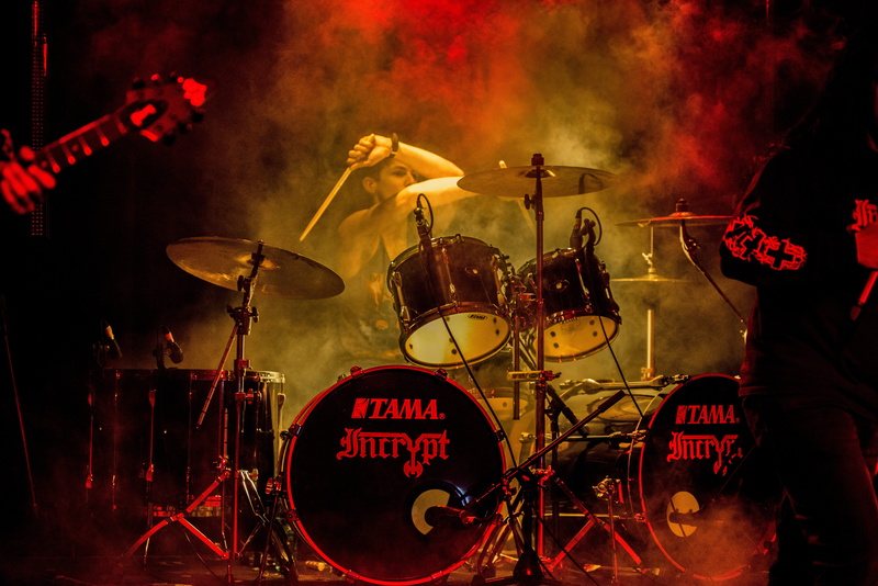 performance, excitement, playing, rock music, festival, concert, nightlife, 5K, stage - performance space, percussion instrument, red, smoke - physical structure