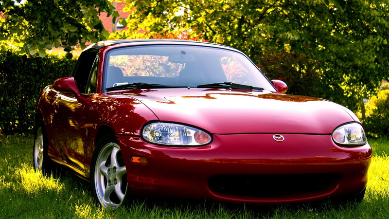 old, Mazda MX-5 , stationary, nature, red, trees, growth, MX-5, transportation, mode of transportation, mx5, car, retro styled, no people, outdoors, luxury