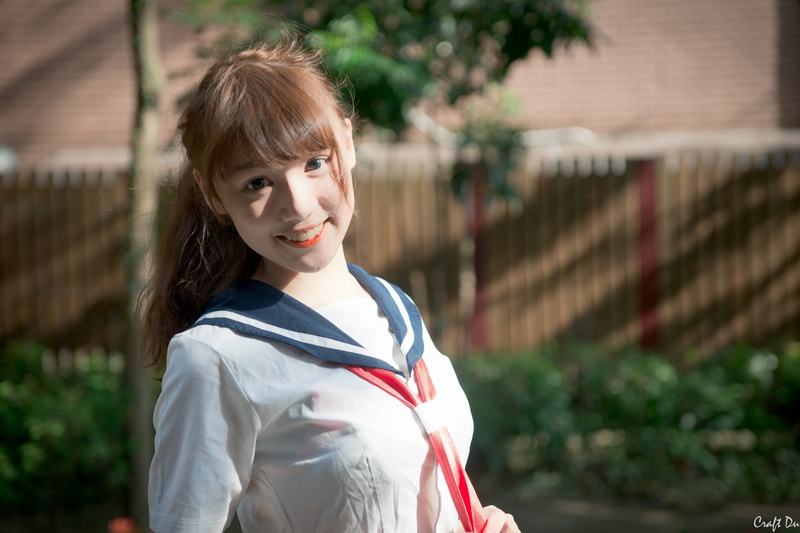 real people, females, waist up, childhood, one person, teenager, school uniform, standing, smiling, women, girls, hairstyle, long hair, Asian, cosplay