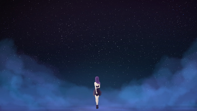 Fog, Sky, Dress, Lonely, 8K, Original, Girl, Stars, Anime, Night, Smoke