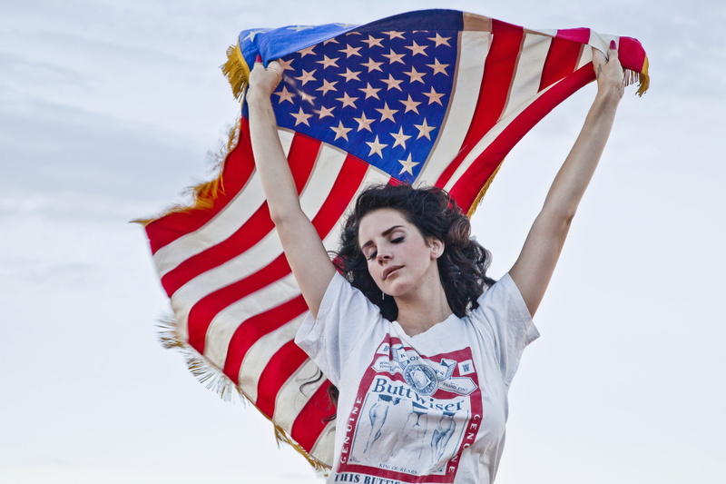 arms raised, standing, human arm, s, day, portrait, women, Lana Del Rey, shirt, striped, one person, limb, emotion, flag, outdoors, adult, human limb, pride
