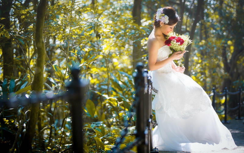 1080P, Flowers, Beautiful, Asian, Bride, Girl