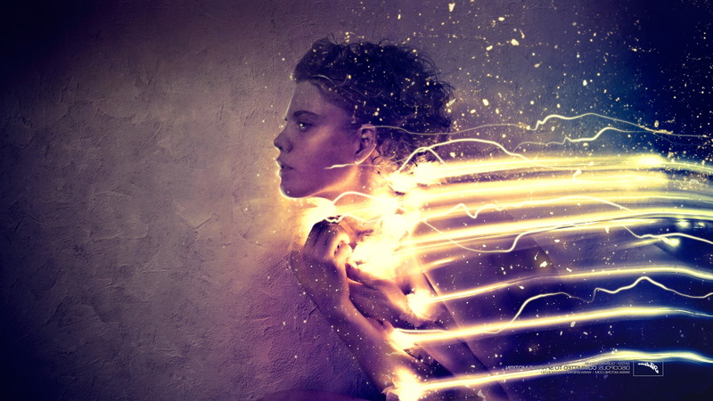 Lights, side view, one person, digital composite, real people, pyramid, Mazes, nature, outdoors, hairstyle, water, Spaceman, space, leisure activity, Axwell