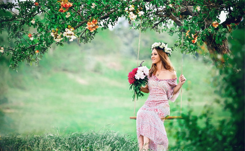 hair, beautiful people, dress, one person, 1080P, model, young adult, flowers, Asian, happiness, flower, flowering plant, beauty, women outdoors, brunette