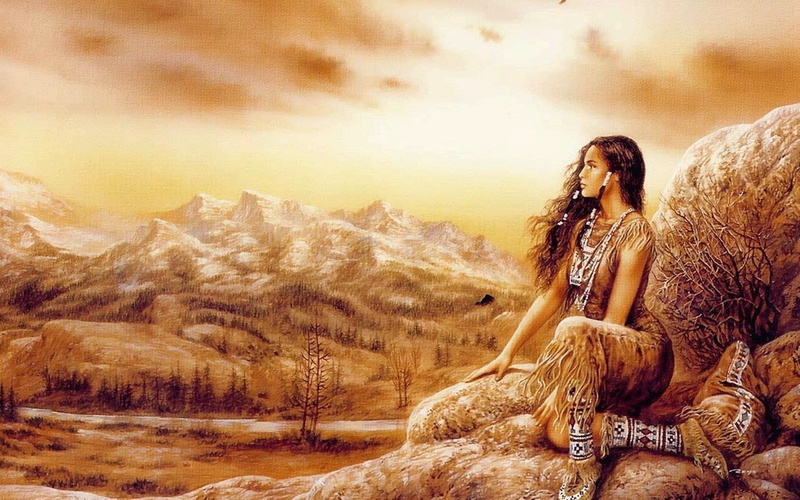 landscape, Native Americans, fantasy art, 720P, fantasy girl, Luis Royo