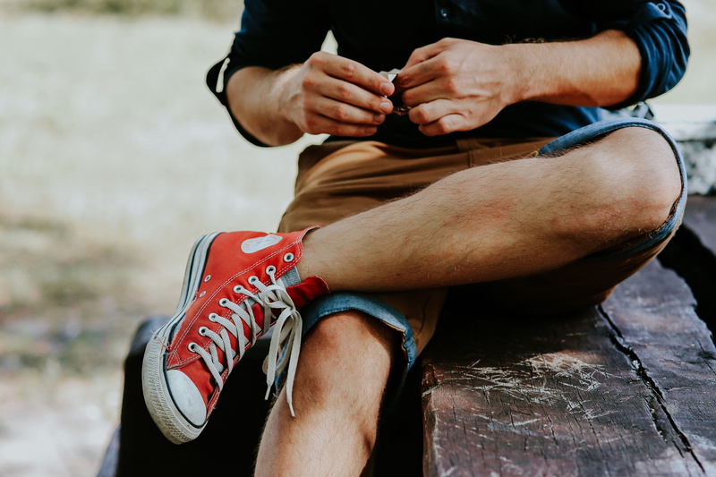 shorts, low section, trainers, shoes, close-up, males, people, adults only, midsection, day, men, adult, body part, leisure activity, human leg, lifestyles