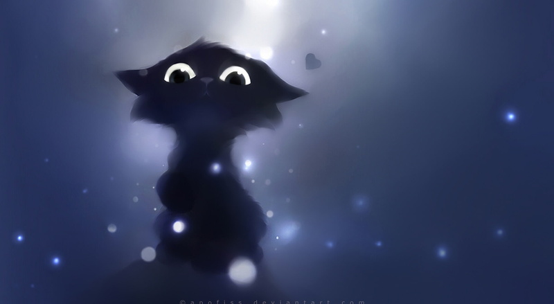motion, panda - animal, cat painting, illustration, silhouette, big eyes, mammal, black cat, nature, night, cat, Artistic, Fantasy, arts culture and entertainment