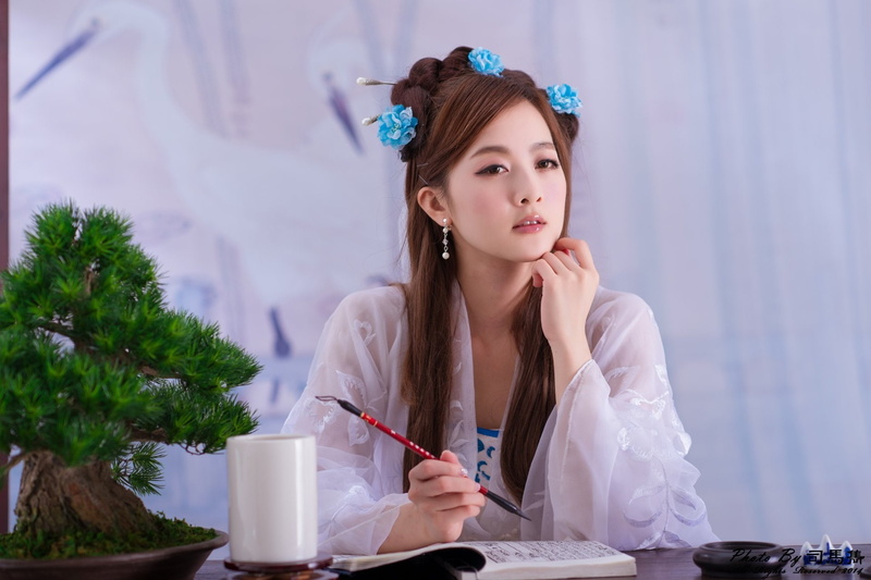1080P, Hairpin, Chinese, Models, Brush, Mikako Zhang Kaijie, Asian, Traditional Costume, Taiwanese, Hair-Dress, Bonsai