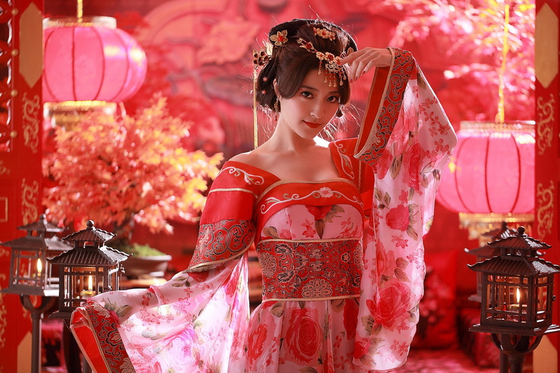 Lantern, Women, Hair-Dress, National Dress, Woman, Taiwanese, Candle, Traditional Costume, Bonsai, 1080P, Asian