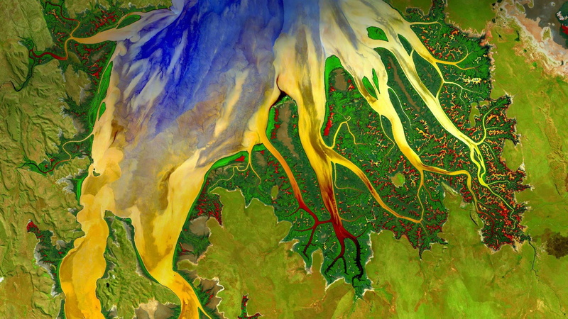 mouth, Western Australia, paint, 1080P, Cambridge Gulf, river, satellite view