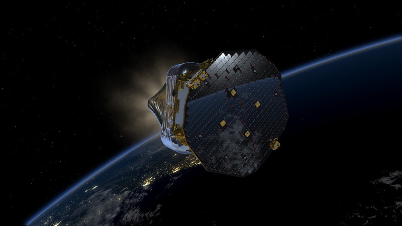 technology, reflection, stars, space, LISA Pathfinder, orbits, sea, satellite, universe, 1080P, orbital view, Earth, dark, lights, planet