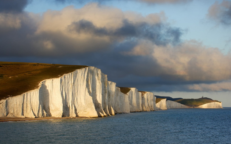 England, cliff, day, Seven Sisters, rock formation, landscape, nature, sky, horizon, water, cloud - sky, remote, 720P, sea, coast, idyllic, blue, tranquility