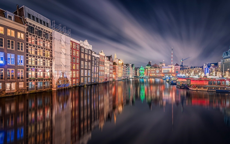 Lights, Amsterdam, Water, Night, 1080P, River, Home, Reflection