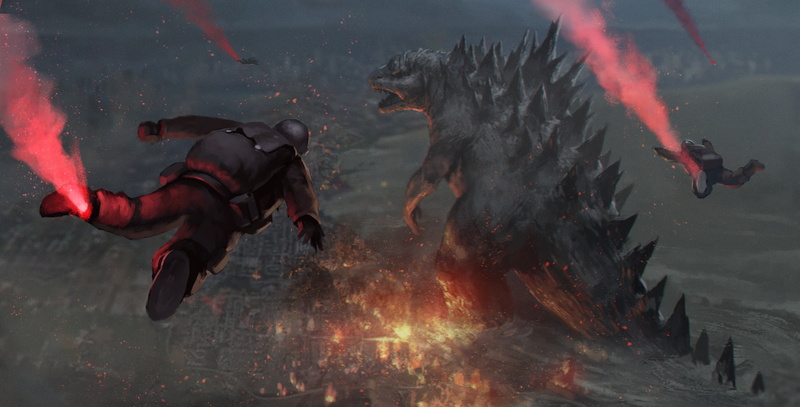group of people, Godzilla, full length, chaos, anger, motion, sea, fire - natural phenomenon, fire, outdoors, burning, digital, sport, side view
