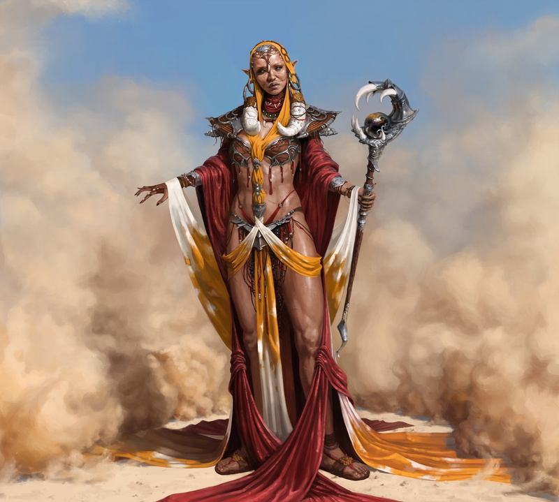 girl, fantasy, artist, staff, artwork, mantle, elf, wizard, pointy ears, fantasy art, smoke, horns, 1080P, magician, pointed ears, painting, Yujin Kim