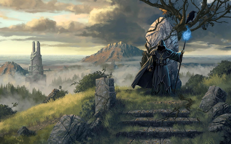outdoors, hero, wood, cloud - Sky, legend of grimrock 2, land, environment, tranquility, beauty In Nature, hill, sky, tree, mountain, sunset, rock - Object