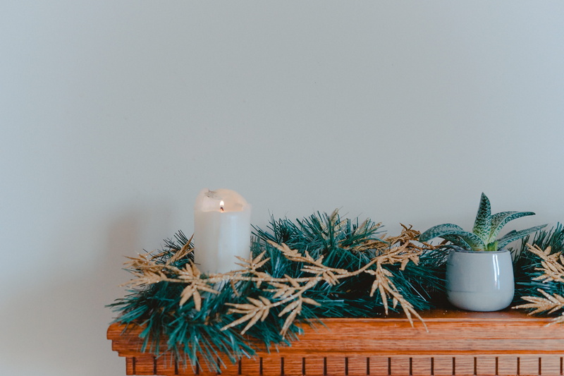 foliage, beside, studio shot, candle, white, nature, green, potted plant, table, decoration, lit, christmas decoration, shelf, christmas ornament, indoors