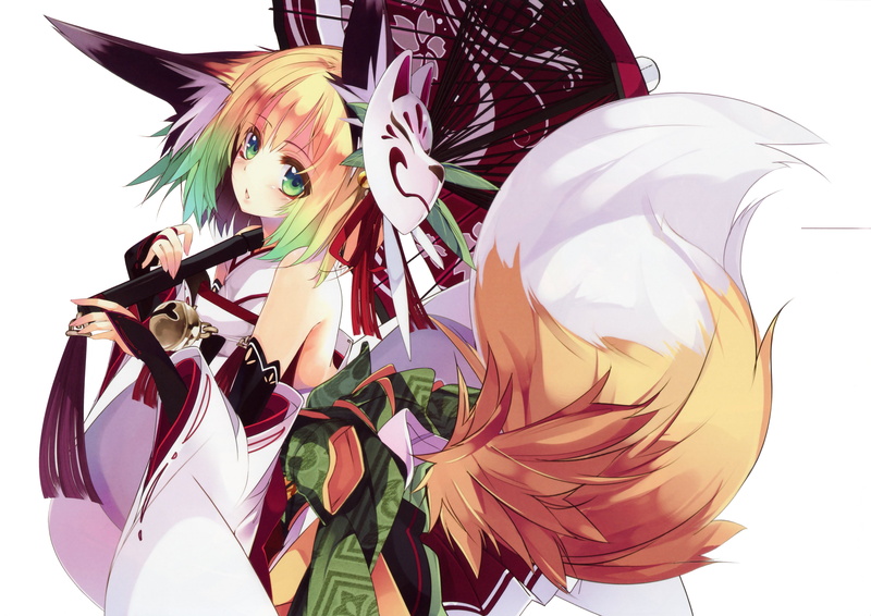 mask, 4K, original, fox, kitsunemimi, noh, tail