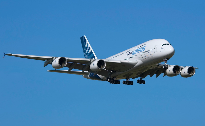 no people, motion, air vehicle, commercial airplane, leaving, Airbus, flying, plane, sky, clear sky, mode of transportation, low angle view, blue, private airplane
