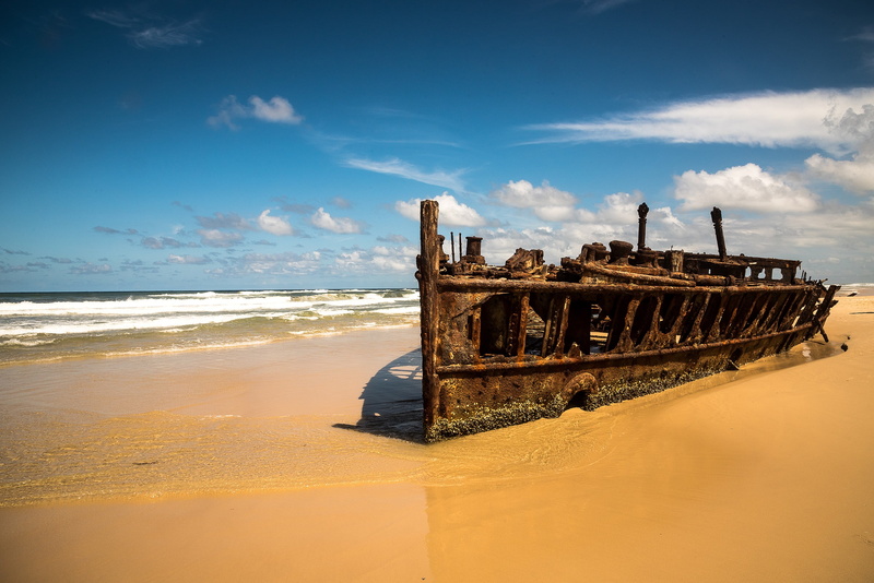 the past, outdoors, day, deterioration, clouds, history, sea, ship, water, nature, land, nautical vessel, blue, beach, sky, architecture, built structure