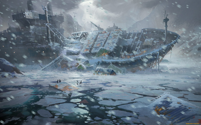 shipwreck, artwork, 1080P, Arctic