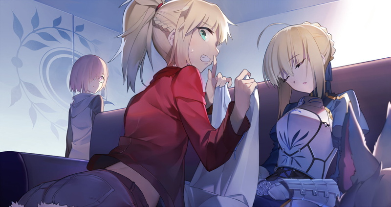 Mashu Kyrielight, Saber, indoors, Fate/Grand Order, Arturia Pendragon, Mordred (Fate/Apocrypha), anime, Fate/Stay Night, Saber of Red, 1080P, Fate/Apocrypha
