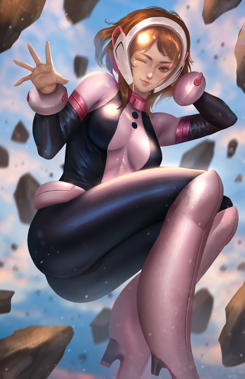 portrait display, brunette, vertical, illustration, Nopeys, digital art, anime, fantasy girl, fan art, arm warmers, short hair, Ochako Uraraka, anime girls