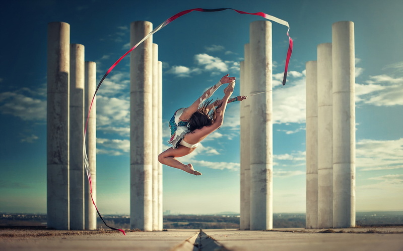1080P, dancing, leotard, women outdoors, excercise, gymnast, brunette, jumping, women