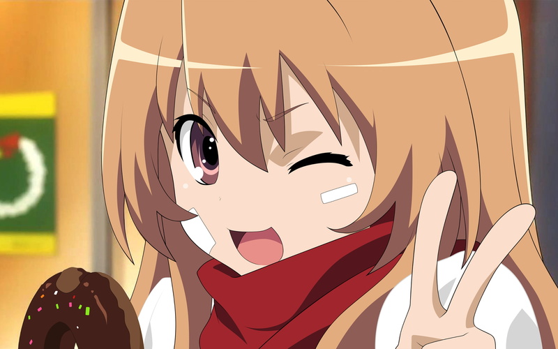 text, anime, donut, no people, indoors, representation, creativity, Toradora!, human representation, art and craft, window, Aisaka Taiga, glass - material