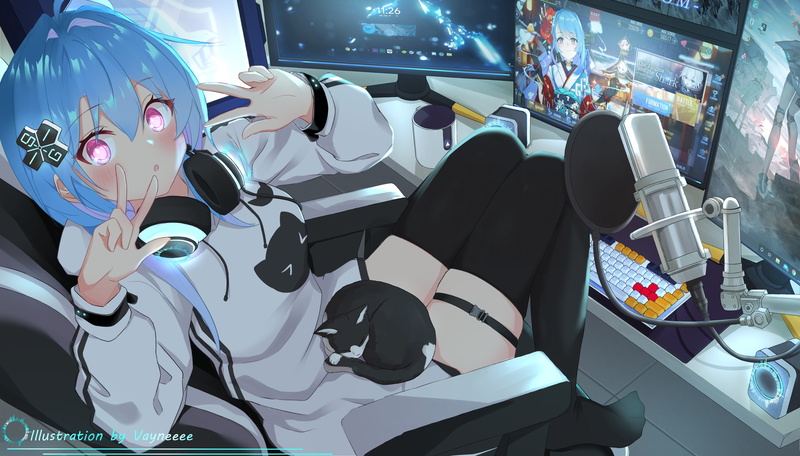 peace sign, 4K, Vayneeeee, anime girls, cats, blue hair, Azur Lane, Helena (Azur Lane)