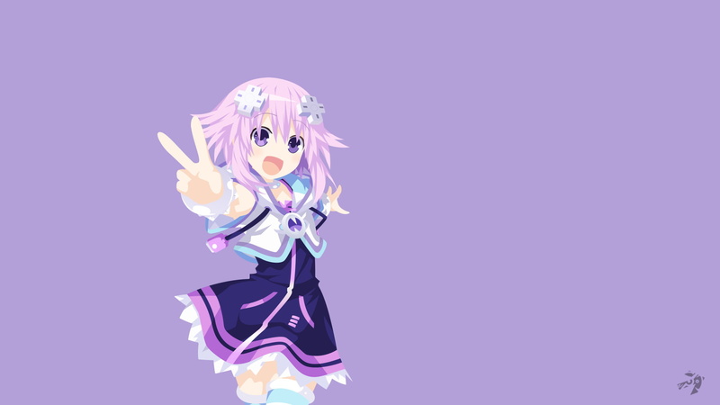 Minimalist, Smile, Anime, Hyperdimension Neptunia, Purple Eyes, Nepgear (Hyperdimension Neptunia), Video Game, Pink Hair, Dress, 1080P, Purple Dress, Peace Sign
