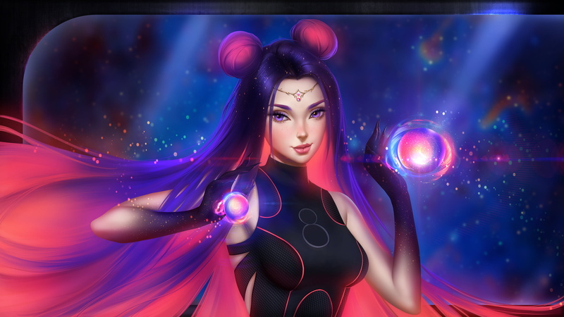 fantasy art, dyed hair, original characters, drawing, nebula, 4K, fantasy girl, artwork, science fiction, Rainbow hair, Ayya Saparniyazova, digital art